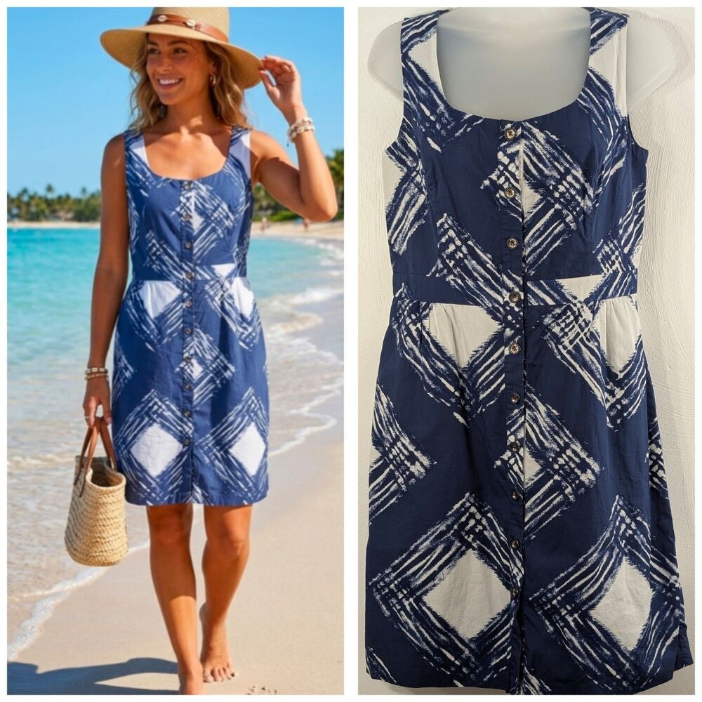 Abstract Button Down Tank Dress 6 Beth Bowley Lined All Cotton Artsy Pockets